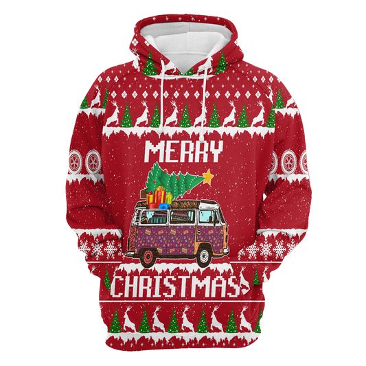 Hippie Car Merry Christmas All Over Print Unisex Hoodie