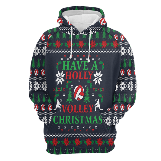 Volleyball Have A Holly Volley Christmas All Over Print Unisex Hoodie