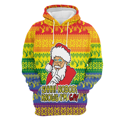 Shhh! Nobody Knows I'm Gay All Over Print Unisex Hoodie