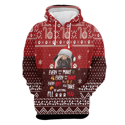 Pug Will Be Watching You All Over Print Unisex Hoodie