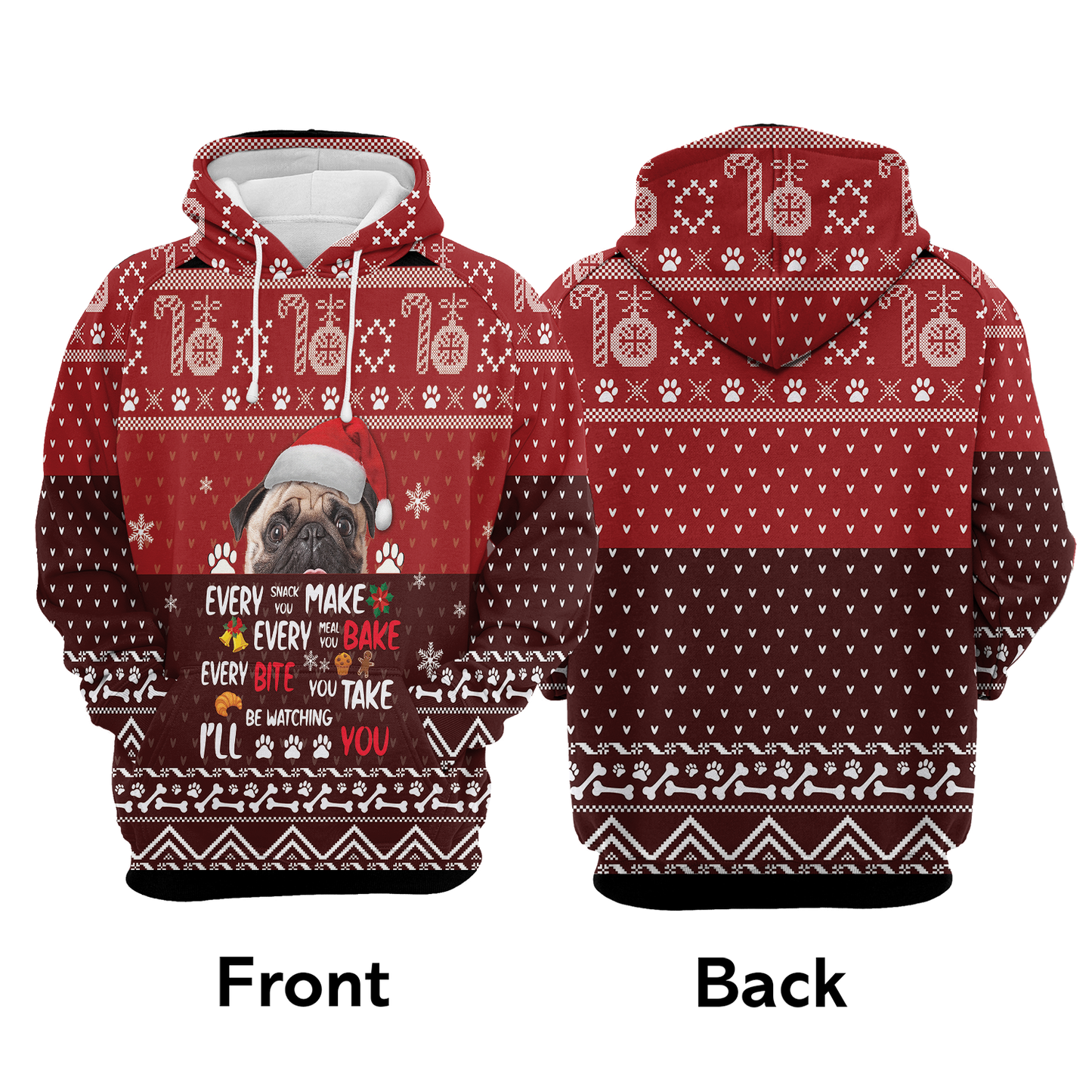 Pug Will Be Watching You All Over Print Unisex Hoodie