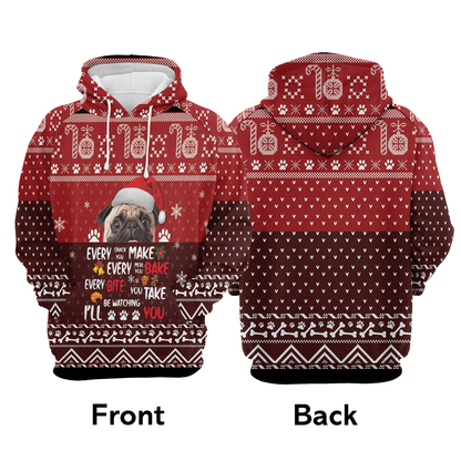 Pug Will Be Watching You All Over Print Unisex Hoodie