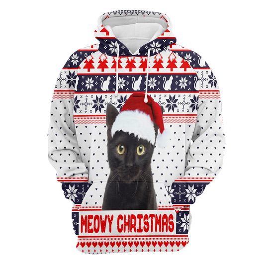 Black Cat Meowy Christmas All Over Print Unisex Hoodie