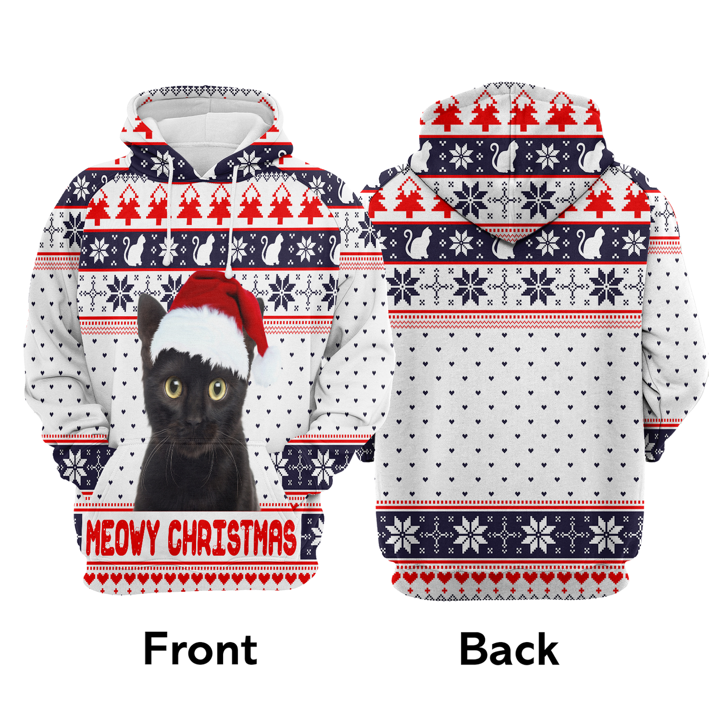 Black Cat Meowy Christmas All Over Print Unisex Hoodie