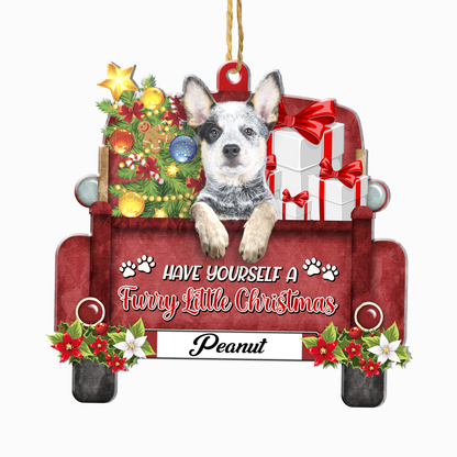 Personalized Australian Cattle Dog Red Truck Christmas Aluminum Ornament