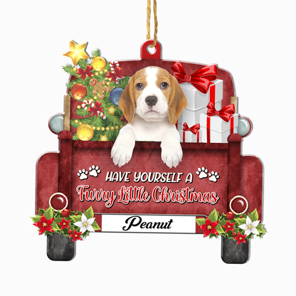 Personalized Beagle Red Truck Christmas Aluminum Ornament
