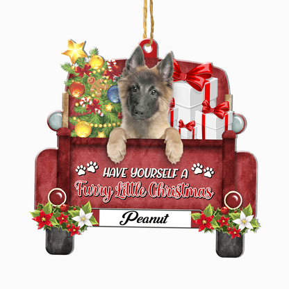 Belgian Malinois Red Truck Personalized Aluminum Ornament