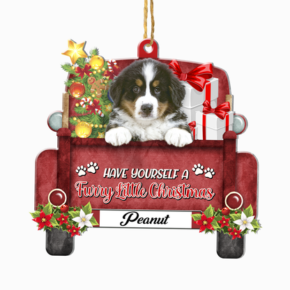 Personalized Bernese Mountain Red Truck Christmas Aluminum Ornament