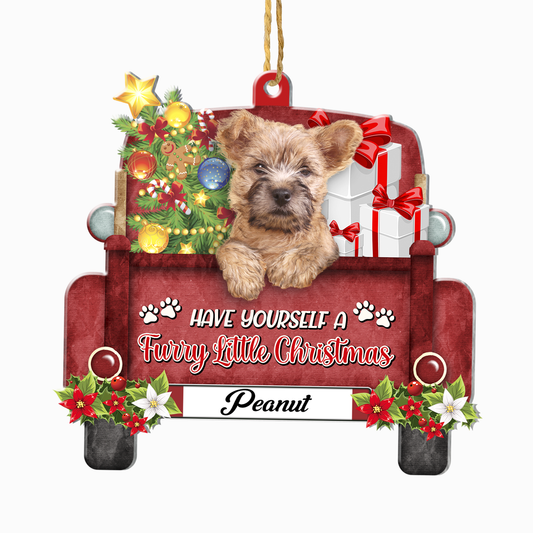 Personalized Cairn Terrier Red Truck Christmas Aluminum Ornament