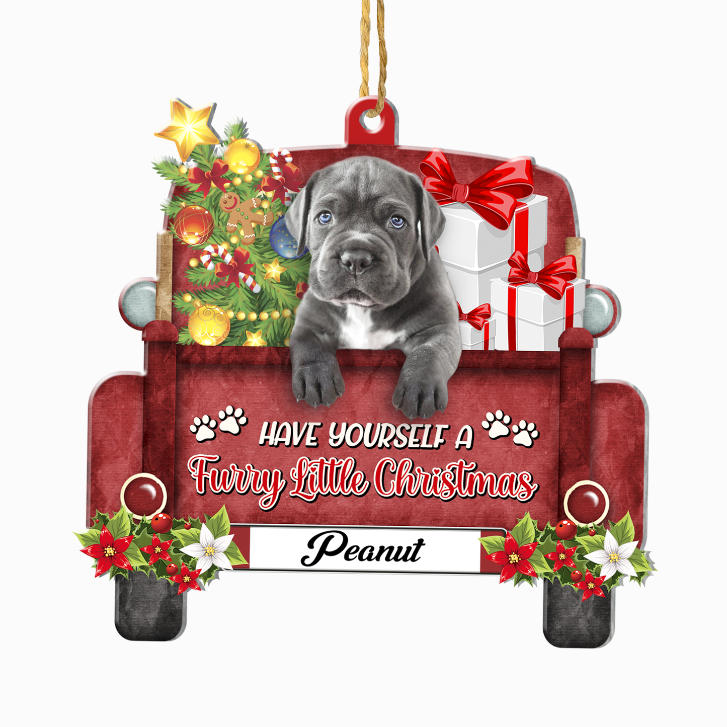 Personalized Cane Corso Red Truck Christmas Aluminum Ornament