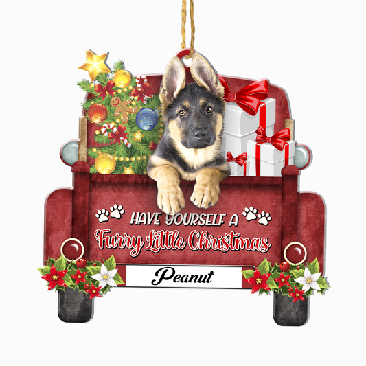 Personalized German Shepherd Red Truck Christmas Aluminum Ornament