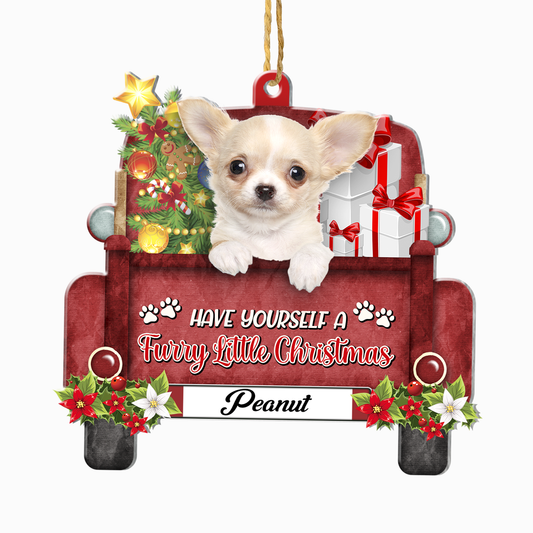 Personalized Chihuahua Red Truck Christmas Aluminum Ornament