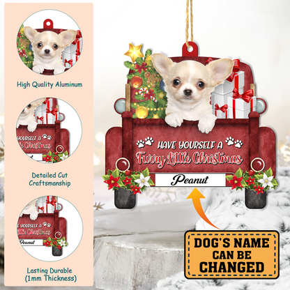 Personalized Chihuahua Red Truck Christmas Aluminum Ornament