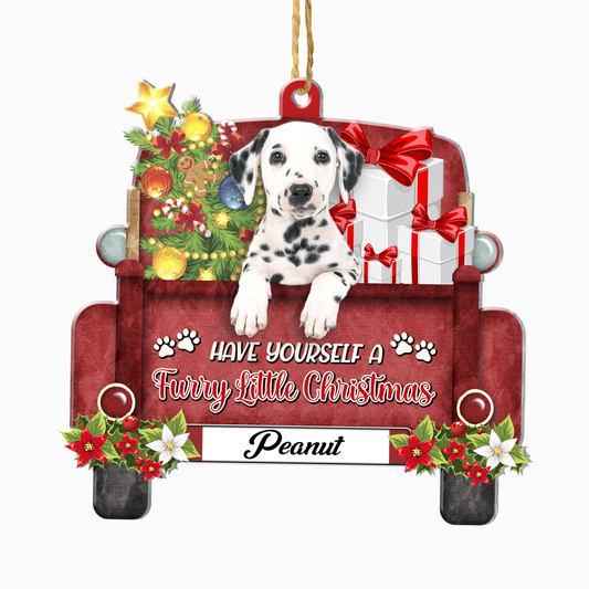 Personalized Dalmatian Red Truck Christmas Aluminum Ornament