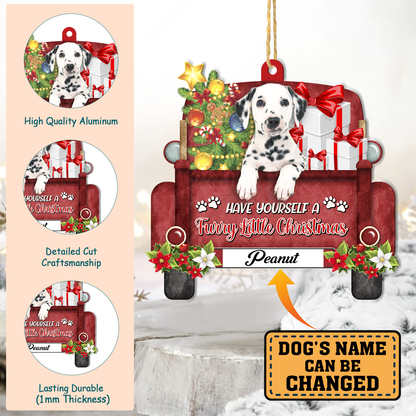 Personalized Dalmatian Red Truck Christmas Aluminum Ornament