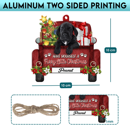 Personalized Black Great Dane Red Truck Christmas Aluminum Ornament
