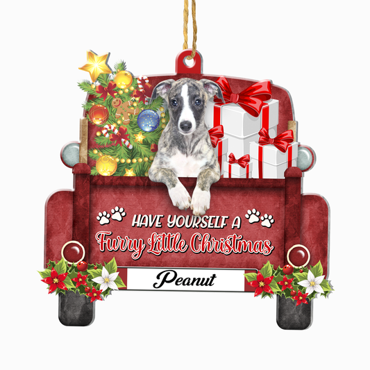 Personalized Greyhound Red Truck Christmas Aluminum Ornament