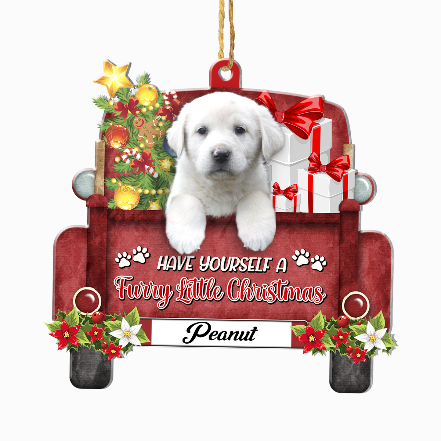 Personalized Great Pyrenees Red Truck Christmas Aluminum Ornament