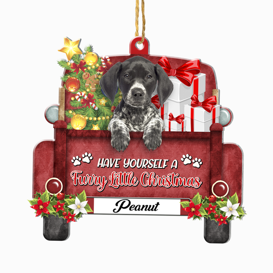 Personalized German Shorthaired Pointer Red Truck Christmas Aluminum Ornament