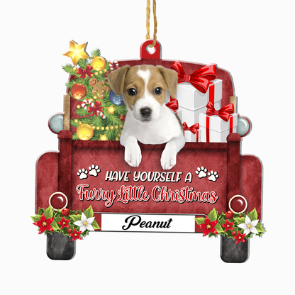 Personalized Jack Russell Terrier Red Truck Christmas Aluminum Ornament