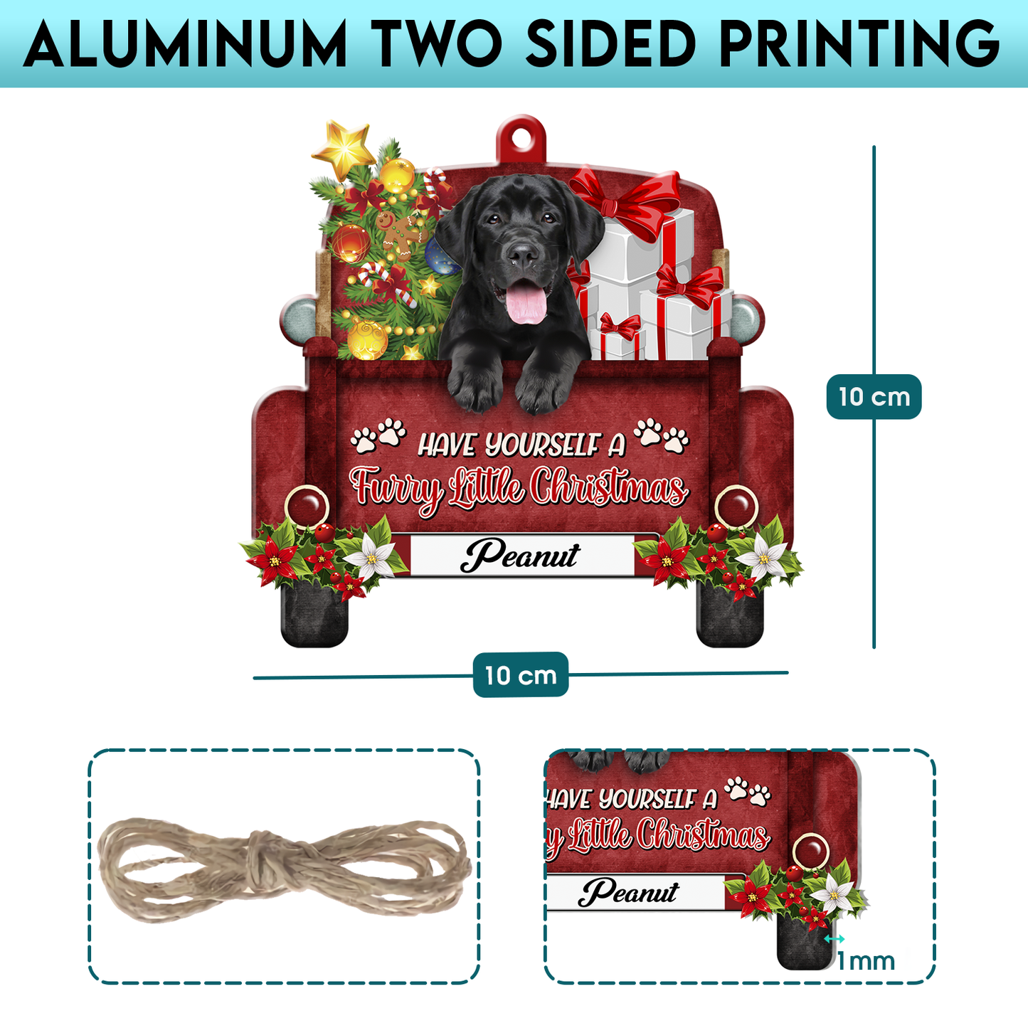 Personalized Black Labrador Retriever Red Truck Christmas Aluminum Ornament