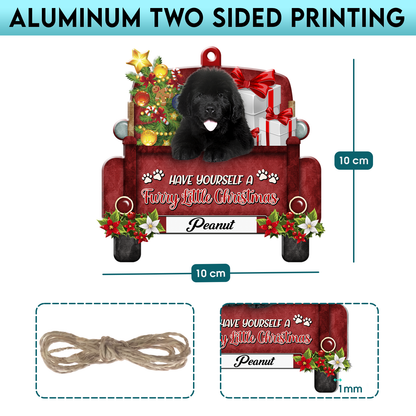 Personalized Newfoundland Dog Red Truck Christmas Aluminum Ornament