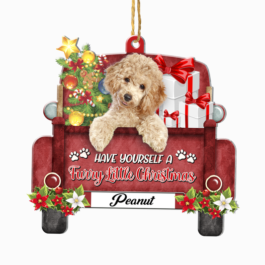 Personalized Brown Poodle Red Truck Christmas Aluminum Ornament