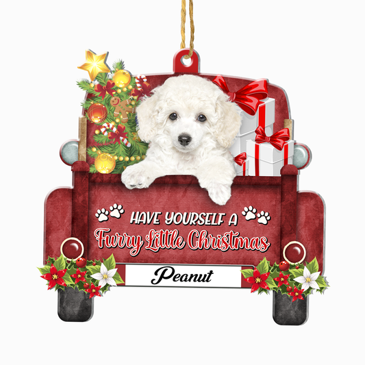 Personalized White Poodle Red Truck Christmas Aluminum Ornament