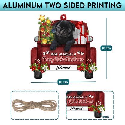 Personalized Black Pug Red Truck Christmas Aluminum Ornament