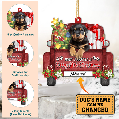 Personalized Rottweiler Red Truck Christmas Aluminum Ornament