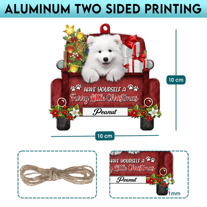 Personalized Samoyed Red Truck Christmas Aluminum Ornament