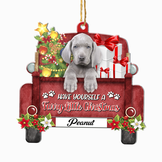 Personalized Weimaraner Red Truck Christmas Aluminum Ornament