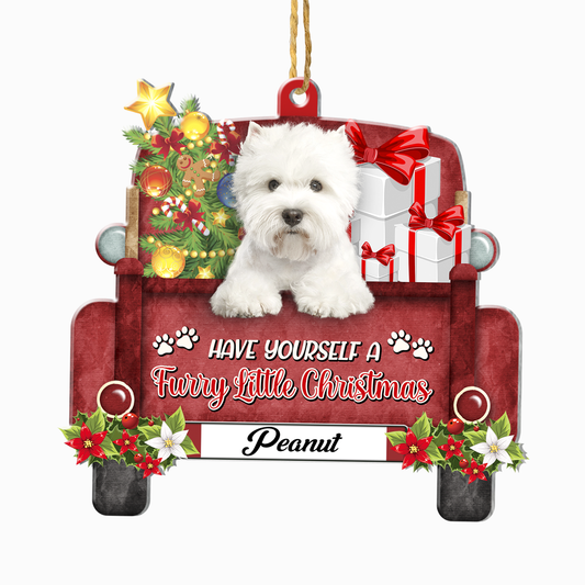 Personalized West Highland White Terrier Red Truck Christmas Aluminum Ornament