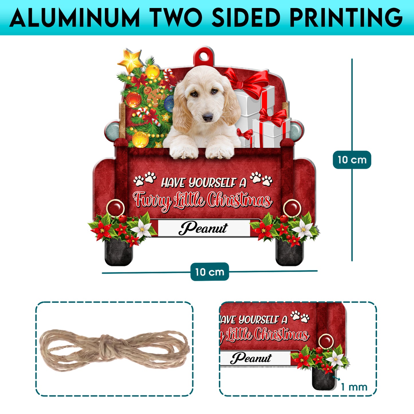 Personalized Afghan Hound Red Truck Christmas Aluminum Ornament