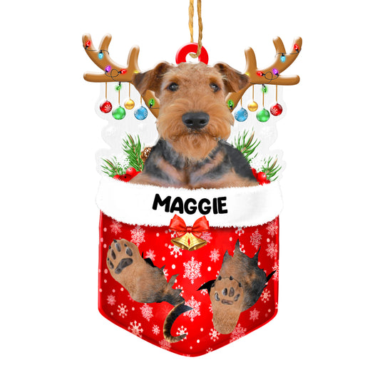 Personalized Airedale Terrier In Snow Pocket Christmas Acrylic Ornament
