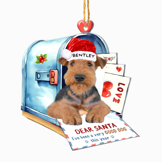 Personalized Airedale Terrier In Mailbox Christmas Aluminum Ornament