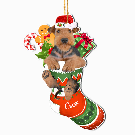 Personalized Airedale Terrier In Christmas Stocking Aluminum Ornament