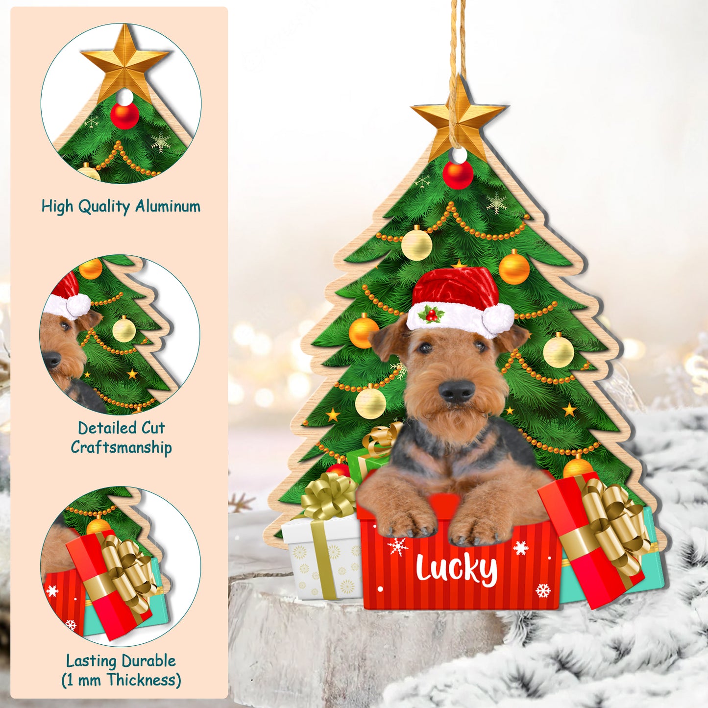 Personalized Airedale Terrier Christmas Tree Aluminum Ornament