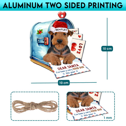 Personalized Airedale Terrier In Mailbox Christmas Aluminum Ornament