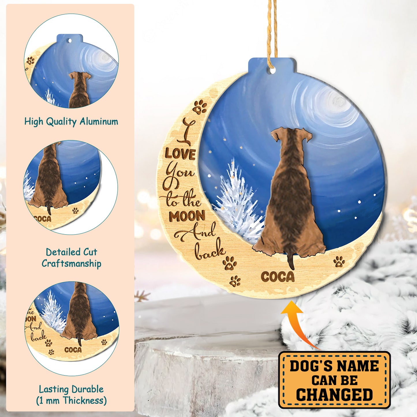 Personalized Airedale Terrier On Moon Aluminum Ornament