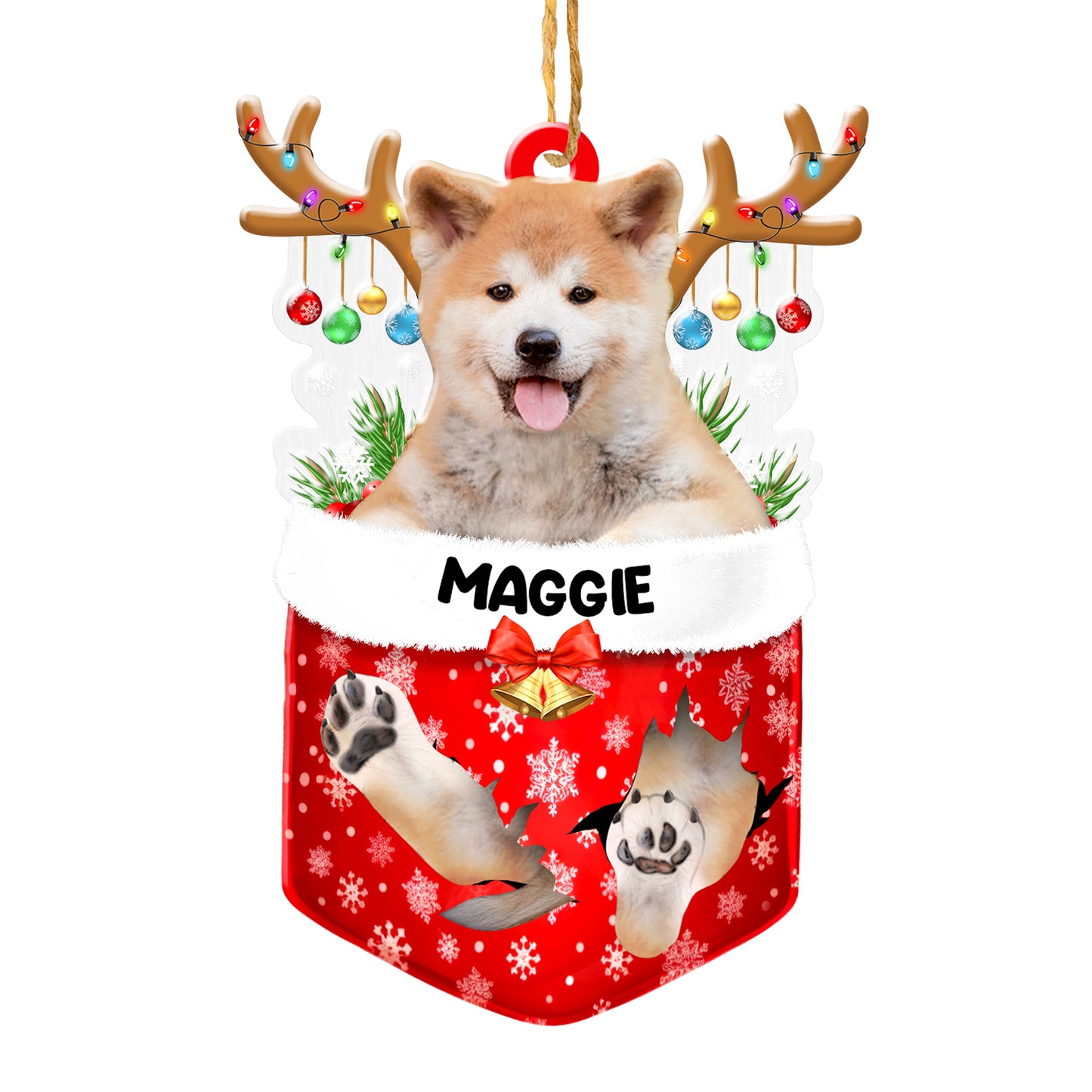 Personalized Akita In Snow Pocket Christmas Acrylic Ornament