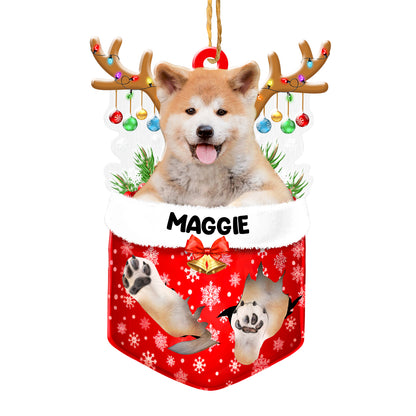 Personalized Akita In Snow Pocket Christmas Acrylic Ornament