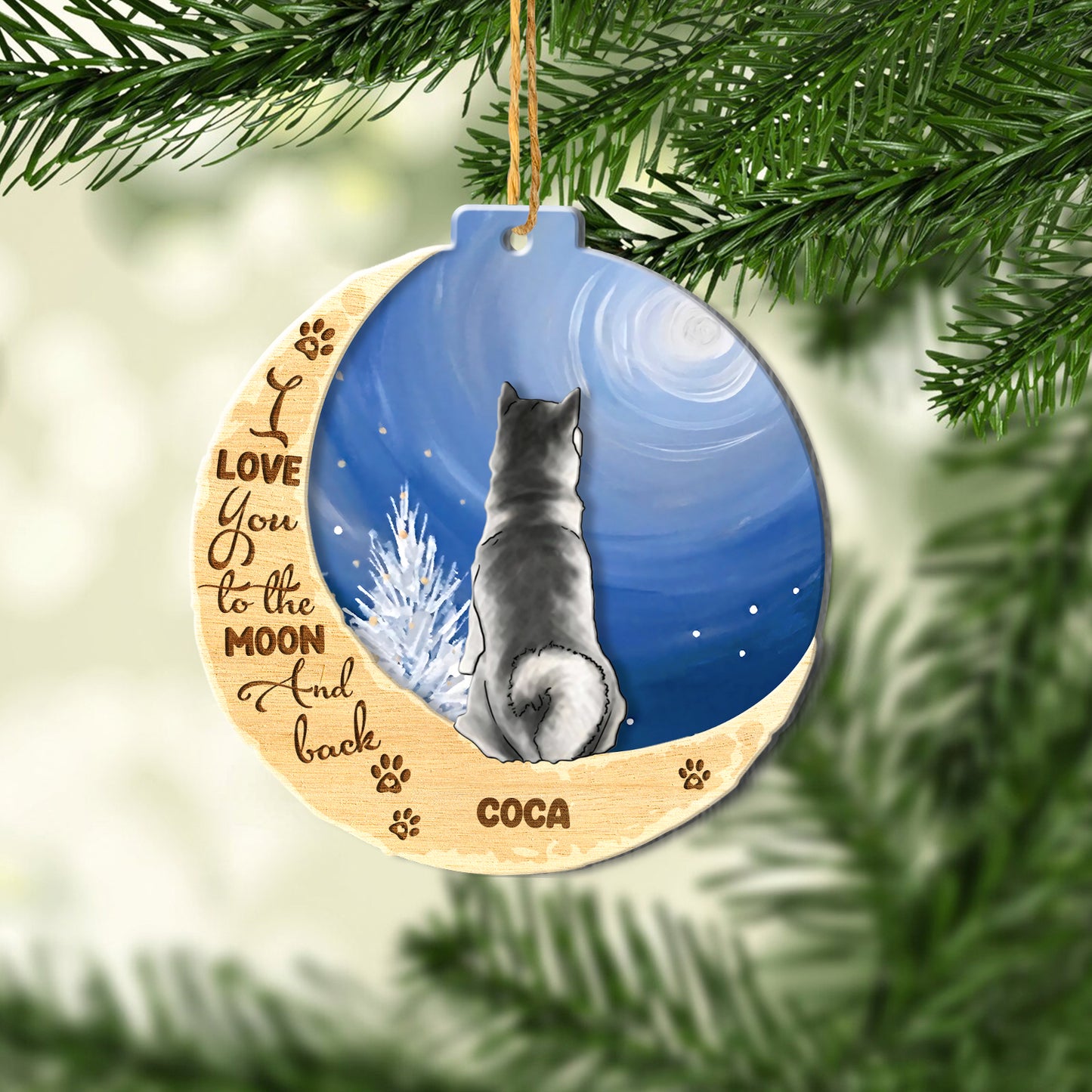 Personalized Akita Dog On Moon Aluminum Ornament