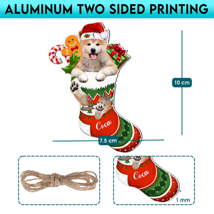 Personalized Akita In Christmas Stocking Aluminum Ornament