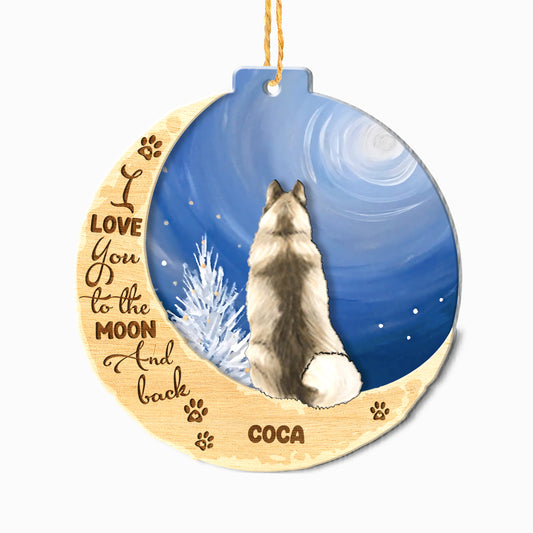 Personalized Alaskan Malamute On Moon Aluminum Ornament