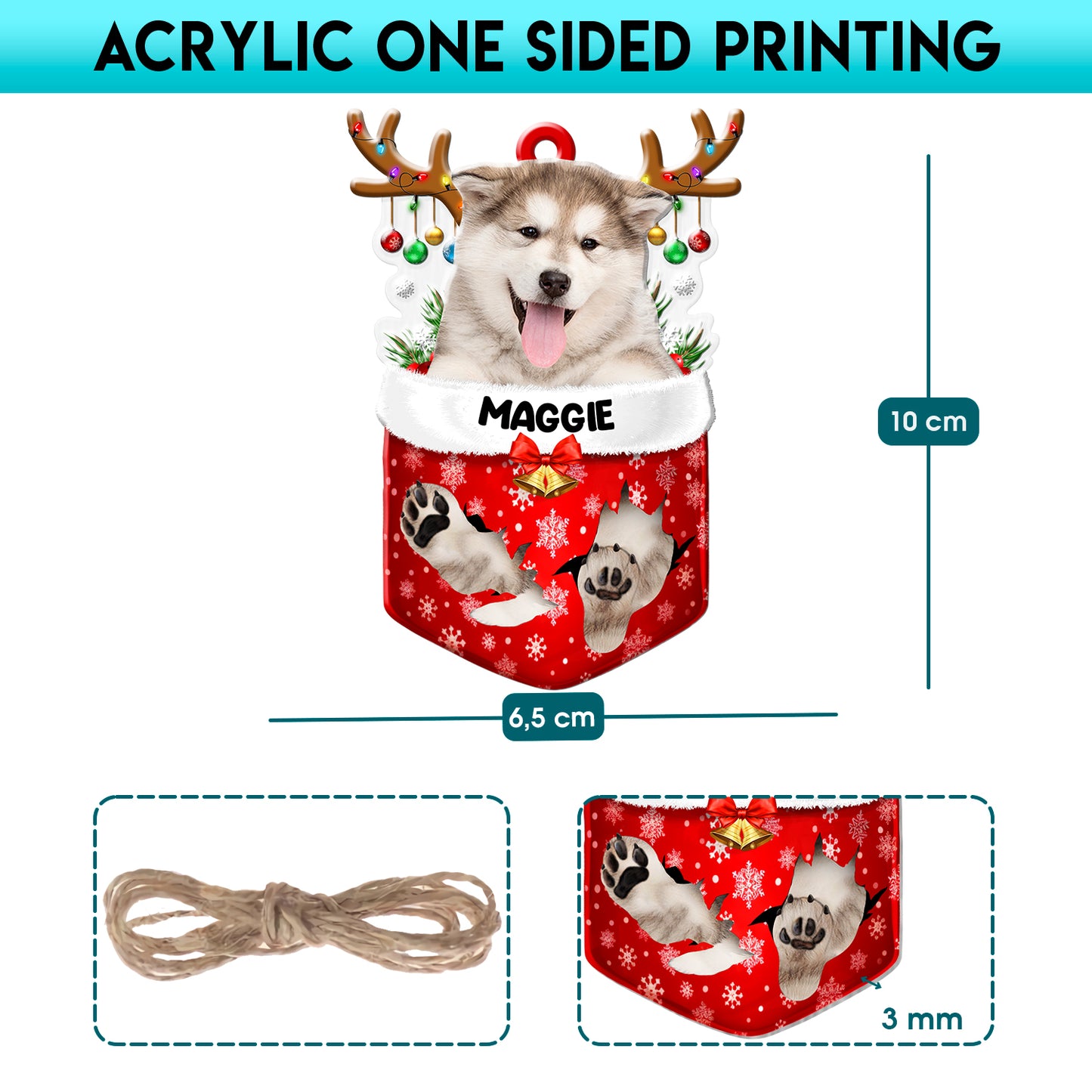 Personalized Alaskan Malamute In Snow Pocket Christmas Acrylic Ornament