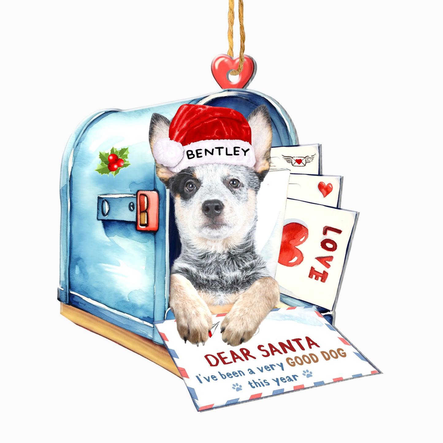 Personalized Australian Cattle Dog In Mailbox Christmas Aluminum Ornament