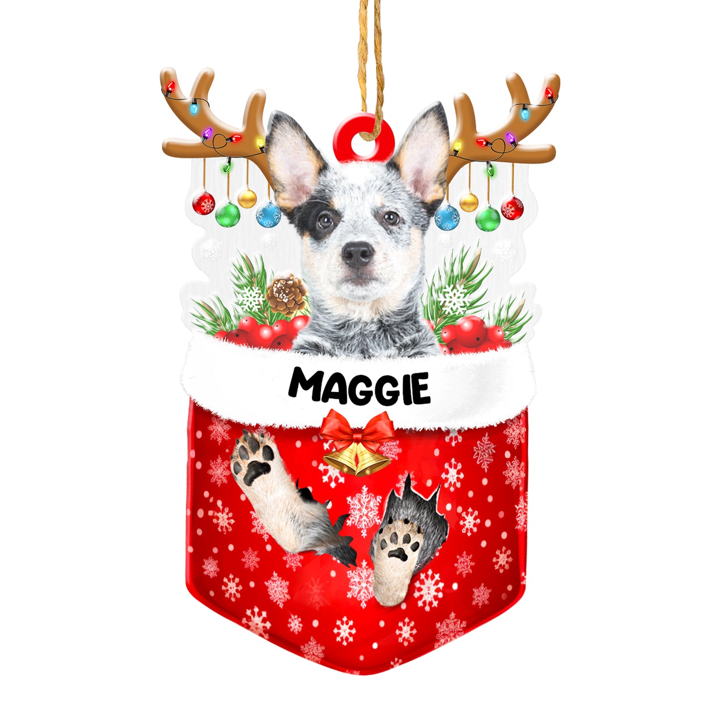 Personalized Australian Cattle Dog In Snow Pocket Christmas Acrylic Ornament