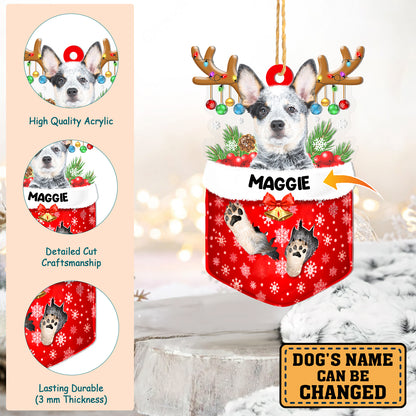 Personalized Australian Cattle Dog In Snow Pocket Christmas Acrylic Ornament