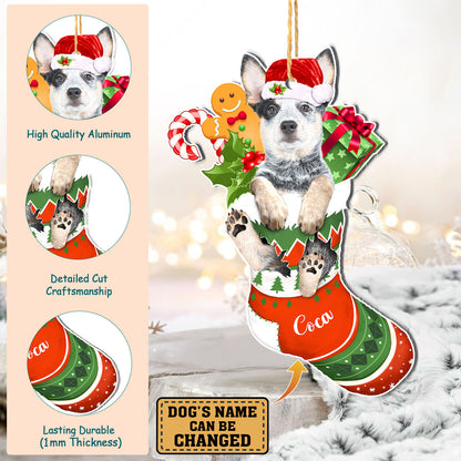 Personalized Australian Cattle Dog In Christmas Stocking Aluminum Ornament